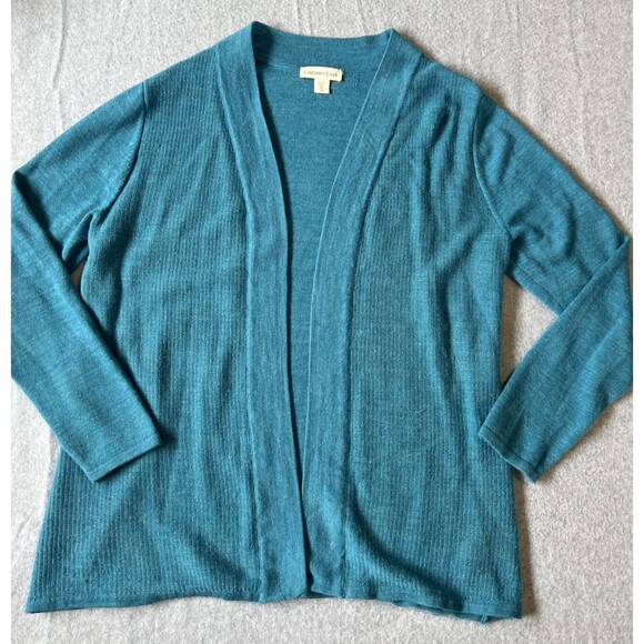 Coldwater Creek Womens Cardigan Sweater XL Open Front Blue Merino Wool Blend - Picture 1 of 9